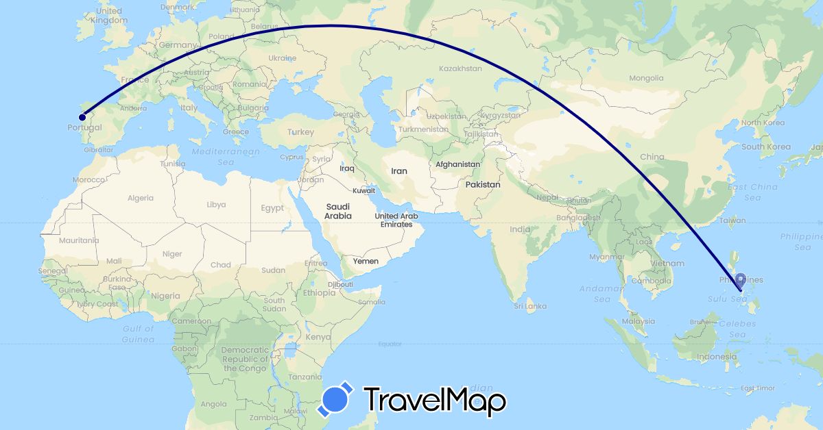 TravelMap itinerary: driving in Philippines, Portugal (Asia, Europe)